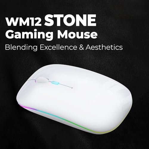 Image of Electro Wolf WM12 Rechargeable Wireless Mouse with RGB LED Backlit Silent Click (White Color) 1600 DPI Ergonomic Mouse for Laptop pc Computer Gaming & Work (WM12 White)
