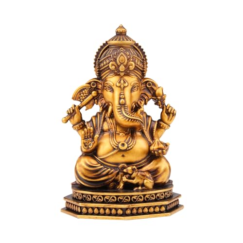 Image of Artarium Serene Blessings Divine Ganesha Idol Antique Gold Resin Ganpati Murti for Home Pooja Room, Office, Car Dashboard, Vastu & Spiritual Gift (2.5 Inch, Antique)