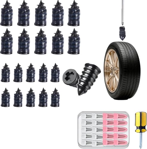 Image of 40 PC Tire Repair Rubber Nail Kit with 2 Sizes & Screwdriver,Professional Vacuum Tire Repair Spiral Rubber Screws,Fast Self-Service Screw in Tire Plugs for Car,Motorcycle,Truck,Tractor Puncture Repair