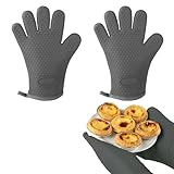 LeafBerry ミトン 耐熱 オーブンミトン 2 個セット シリコン製 5 本指 | 耐熱 300℃ やけど防止 防水滑り止め|汚れが目立たず耐久性 耐熱手袋/グローブ|オーブンレンジ/グリラー/バーベキュー用 ケーキ焼き/鍋料理/ホームベーカリー対応​ (グレー)