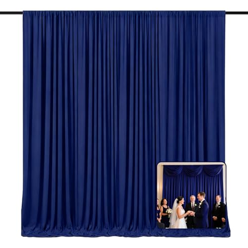 Image of 2 Panels Blue Backdrop Curtain, 10 x 10 Feet Polyester Background Curtains for Parties, Weddings, Baby Showers, Halloween, Christmas, Birthday Party Photoshoot Backdrop Curtains Decorations