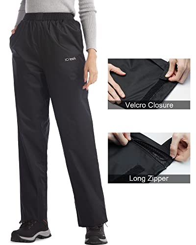 Icreek Women's Rain Pants Waterproof Breathable Windproof Lightweight Over Pants Work Rain Outdoor For Hiking, Golf, Fishing Black, Xx-Large/31 Inseam #TOP3