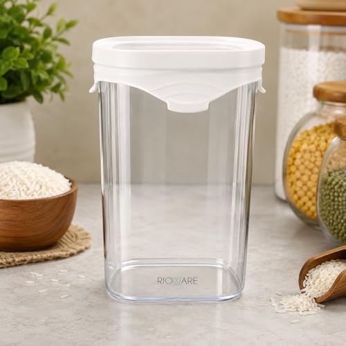 Image of Rioware Airtight Rice Jar Container- 1kg | Insect & Moisture Proof Grain Bin for Rice, Flour & Dry Food | Kitchen Storage Jar | BPA-Free Household Food Storage Box- Transparent