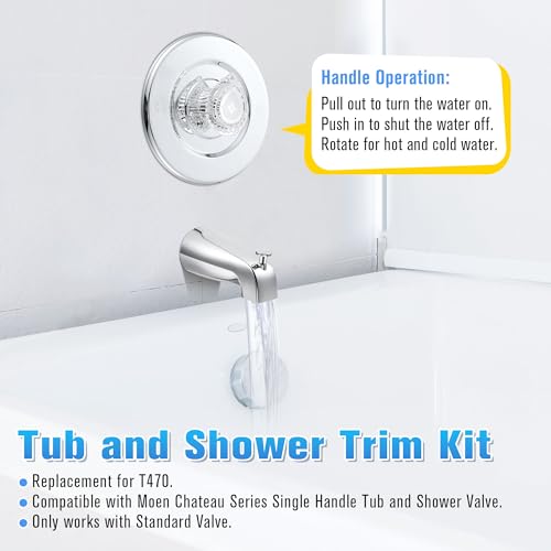 Image of Enhon Tub and Shower Trim Kit, Shower Trim Compatible with Moen Chateau T470 Single Handle Tub /Shower Standard Valve, Escutcheon Screws Tube and Handle(Chrome, Knob)