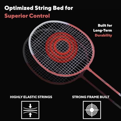 Image of PulseITSmash Badminton Racket- for Men & Women. Lightweight Aluminum Frame with High Tension Strings. Indoor /Outdoor Badminton Racquet for Training, Power Play & Control. (Pink)