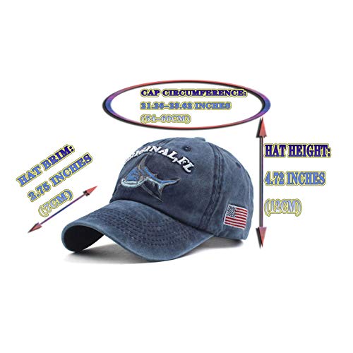 Men's Original Fl Shark Hat Embroidered Florida Vintage Washed Denim Distressed Adjustable Baseball Cap (Navy, One Size) #TOP5