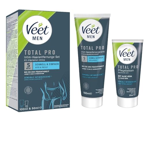 Veet Men Kit de Depilación para Zonas Íntimas del Cuerpo, Crema Depilatoria Hombre 100 ml y Bálsamo Post-Depilación 50 ml