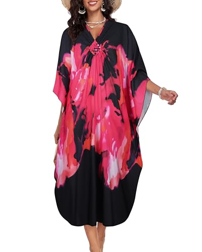 Image of Kaftan Dresses for Women V Neck Caftans Batwing Sleeve Beach Cover Ups | JILUVIN Plus Size Long Floral Print Dress, Loose Fit Maxi Casual Moomoo, Lounge House Mumu Nightgown Summer Vocation 2026