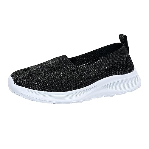 Baskets en tricot respirant pour femme avec semelle plate confortable style slip-on noir