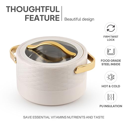 Image of CELLO Velvetto Deluxe 2500 Insulated Casserole Hot Box for Kitchen 2500 ml, Cream | Airtight See Through Lid Hot Pot Case Keeps Food Hot & Warm for Long Hours, Casserole Set for Roti, Rice & Biryani