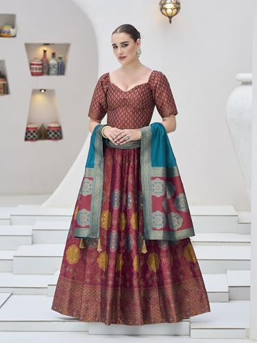 Image of PURVAJA Women's Kanjiwaram Semi-Stitched Lehenga choli