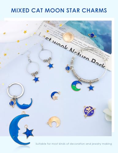 JIALEEY Assorted Gold Plated Enamel Cat Moon Star Celestial Charm Pendant DIY for Earrings Necklace Bracelet Jewelry Making and Crafting - Image 6