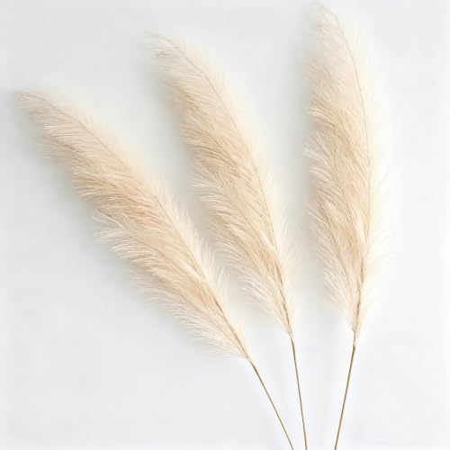 Vixplorn パンパスグラス 造花 3本セット パンパスグラス フェイク ドライフラワー インテリア 母の日 結婚式 誕生日 ギフト 家の装飾用 高さ110cm ベージュ