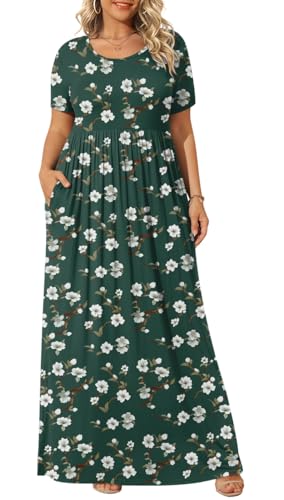 BISHUIGE Womens 2026 Plus Size Maxi Dresses Summer Casual Short Sleeve Long  Dress with Pockets XL-6XL X-Large, Begonia Dark Green at Amazon Women's  Clothing store
