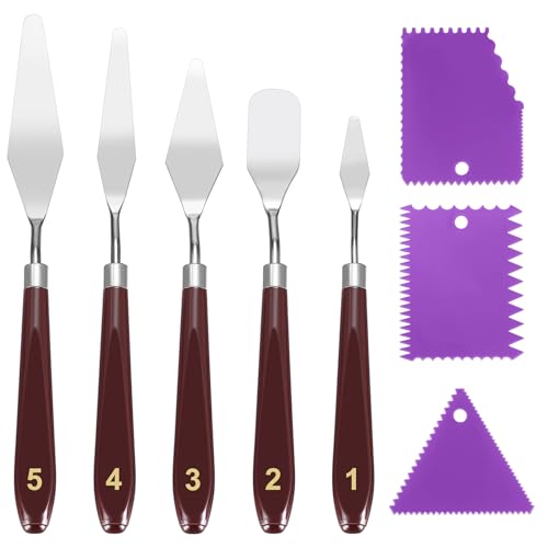 8 Palette Messer Set, inkl 5 Öl Malen Palettenmesser für Strukturpaste+3 Spachtel für Acrylmalerei, Abstreifermesser, Malmesser Malwerkzeuge Künstlerbedarf Spachtel Set für Ölgemälde Gouache