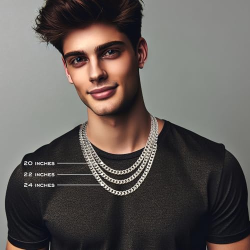 waitrose 7mm Silver Chain for Men Miami Cuban Link Mens Chain,925 Sterling Silver/14K Gold Plated and 316L Stainless Steel Silver/Gold Chains for Men Necklace2