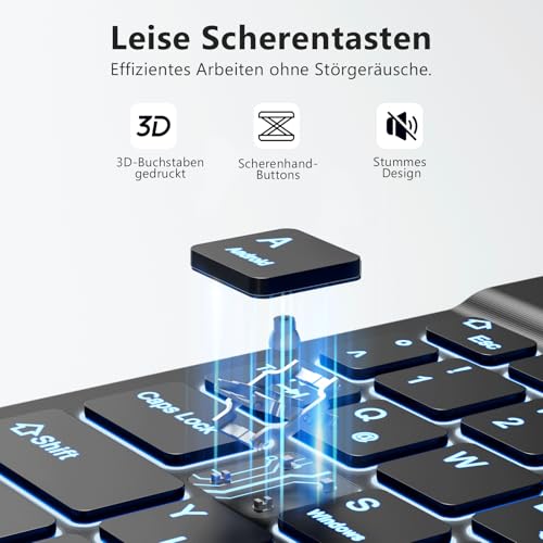 Vobafe Bluetooth Tastatur mit Telefonhalter für iPad Air/Pro/Mini/A16/11/10.9/10.2/iPhone, Kabellose Tablet Keyboard für iOS/Android/Windows, Deutsche QWERTZ, 7 Farben Beleuchtete, Schwarz 4
