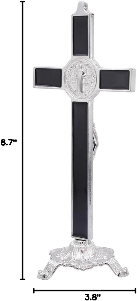 GlaryHome 9 Inch Big Black Enamel Standing Wall Crucifix Cross with Base