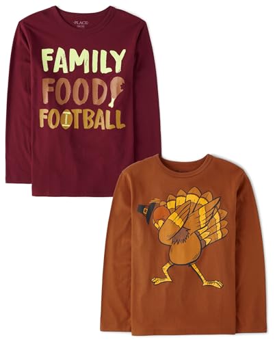 The Childrens Place Boys All Holidays Long Sleeve Graphic T-Shirts Multipacks Turkey Dab/Fam Football 2-Pack Medium