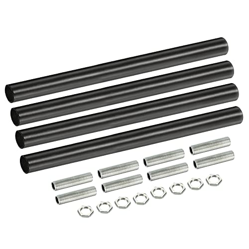 MECCANIXITY Threaded Extension Rod, 7.87" Lamp Pipe with Connector Light Fixture Parts for Pendant Light Island Lighting Chandeliers Stems, Black 4 Set