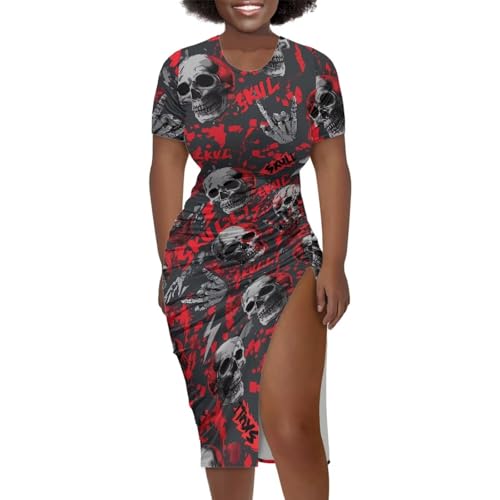 Image of Short Sleeve Dress for Women,Sexy Bodycon Dress,Plus Size Slit Dress,String Design s-4xl