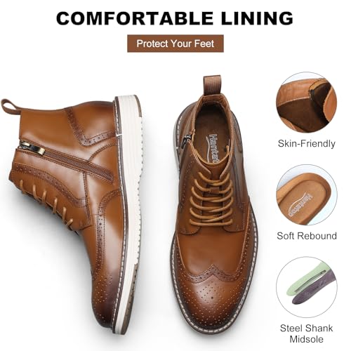 Mens Dress Boots, Genuine Leather Brogue Wingtip Mens Casual Oxford Boots with Side Zipper, Comfortable Formal Lace Up Chukka Ankle Boot for Men3