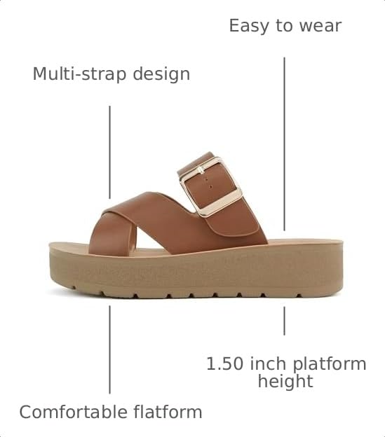 Soda Papaya ~ Women Open Toe Multi-Strap Flatform Sandals (R-cognac Pu, 9) by Soda - Used condition - Image 3