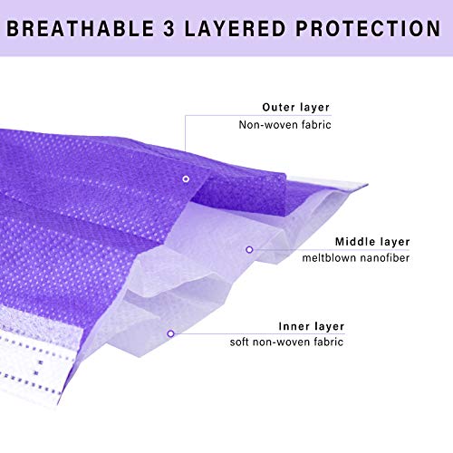 Image of Borje Purple Disposable Face Mask 100 Pcs Purple Face Masks 3 Ply Protection Masks