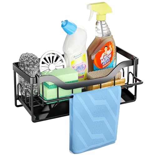 Organizador Cocina Fregadero Soporte Esponja Cocina Porta Estropajos con Bandeja de Drenaje Autodrenante Para Almacenar Esponjas, Cepillos, Jabones, Toallas, Trapos