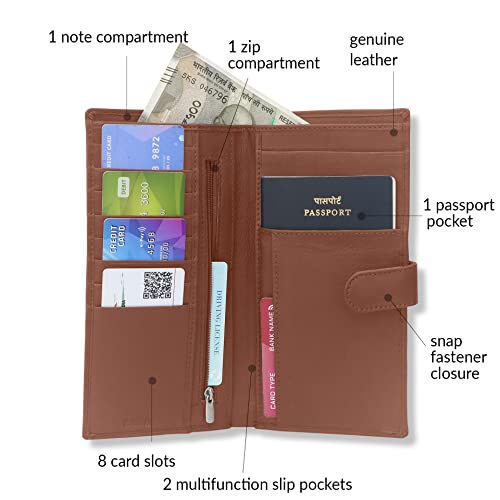 Image of KARA Tan Unisex Genuine Leather Passport Holder - Travel Friendly Passport Wallet with 8 Card Holder Slot