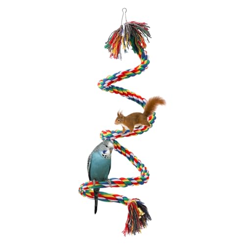 Parrot Perch, 100cm Parrot Stand Colorful Bird Climbing Parrot Stand Toys Bird Spiral Rope Perch for Parrot/Parakeet/Cockatiel Bungee