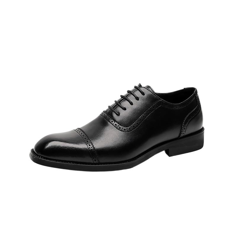 Men's Genuine Leather Lace Up Oxfords Shoes Comfort Wide Round Toe Non-Slip Dress Shoes Business Office Wedding Formal Modern Oxfords for Men