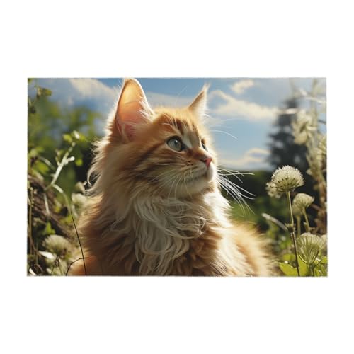 Nappes pour tables rectangulaires imperméables nappe en tissu résistant chat champ vert - 4