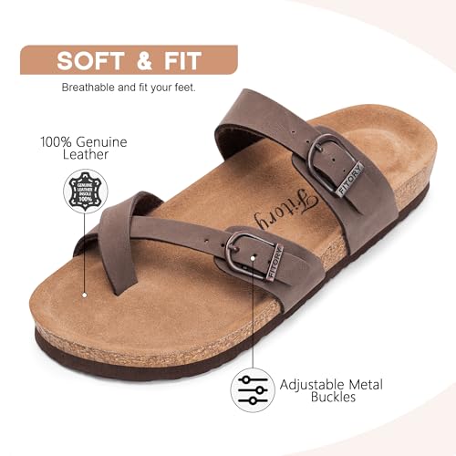 FITORY Women's Slide Sandals with Soft Cork Footbed, Comfort Arch Support Flat Sandals for Summer Size 6-112