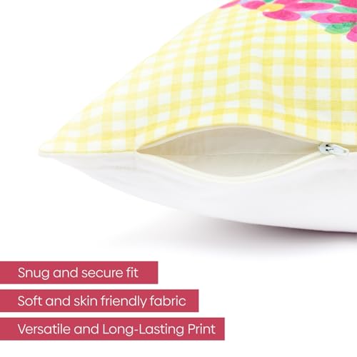 Image of haus & kinder Modern Luxury 100% Cotton Digital Printed Pink & Yellow Floral Heart Design Decorative Throw Pillow Cushion Covers for Sofa, Living Room & Bedroom 16 x 16 Inches Set of 3