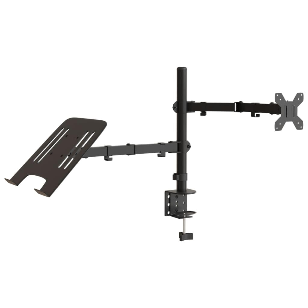 Supporto per monitor in acciaio nero VESA 75 100 mm | Orientabile e girevole, morsetto a C, passacavi, supporto per laptop, spessore del tavolo 10-88 mm