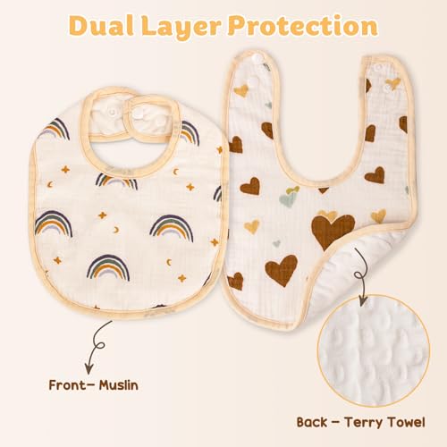 Muslin Baby Bibs, 100% Cotton Baby Bandana Drool Bibs for Boys Girls, Solid Colors Set Bibs for Teething and Drooling2
