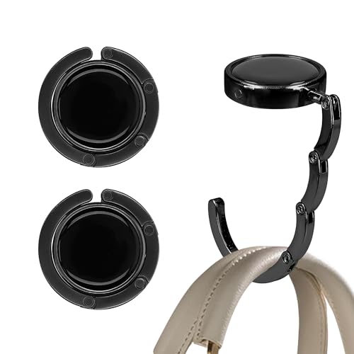 kwmobile Taschenhalter für Tisch - 2x Handtaschenhalter für Tisch - Taschenhaken faltbar - Taschen Aufhänger - Taschen Halter Haken - Tischhaken Set Schwarz