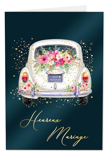 Joli Coon Papeterie Carte de mariage STARDUST – Carte de voeux mariage avec enveloppe en papier premium et véritable cachet de cire - 17 x 11,5 cm