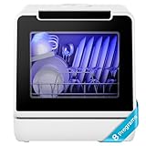 EUHOMY - Encimera portátil para lavaplatos, 8 programas de encimera con tanque de agua integrado de 5 litros y manguera de entrada, no necesita conexión, lavaplatos con autolimpiante/cuidado del bebé