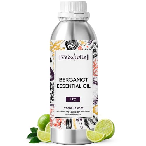 Image of VedaOils Bergamot Essential Oil | 100% Pure & Natural Citrusy Bergamot Oil for Skincare, Aromatherapy & Balanced Mood | Ideal for Diffusers, Candles, Soap & Home Fragrance | 1Kg