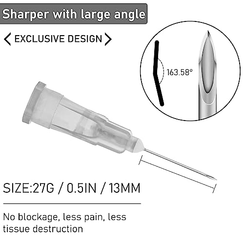 Image of 100Pack 27 Gauge 1 /2 Inch Syringe Needles, Disposable Luer Lock Sterile Supplies