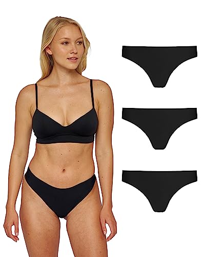 Snocks Tanga Damen Microfaser (3er Pack) - String Damen Klassisches Design - Angenehmes Tragegefühl ohne Einschneiden - Unsichtbare Unterwäsche im Alltag - Schwarz - M