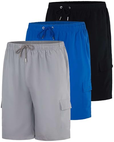 Real Essentials 3 Pack: Men's Swim Trunks with Cargo Pockets & Mesh Lining (Available in Big & Tall)