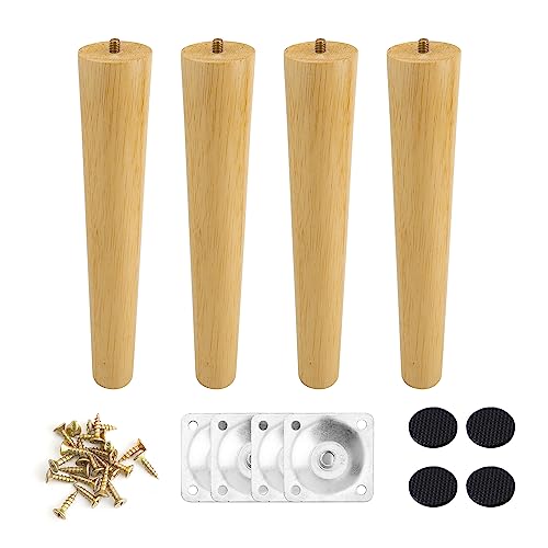 YKUKIZEE 4pcs 30cm Long Wood Furniture Legs Replacement, Round Tapered Sofa Legs, Wooden Table Legs for DIY Chairs Armchair Cabinet