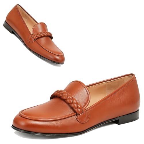 Image of MOOMMO Women Comfortable Suede Loafer Flats Round Closed Toe Slip On Penny Loafers Knitted Strap Oxford Loafer Shoes for Office Ladies Work Daily Casual Club Driver Flats Spring Elegant 4-11 M US