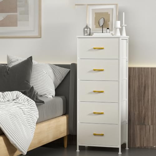 Cajonera de Tela, Cómoda 5 Cajones, Acero, MDF, para Dormitorio, Armario