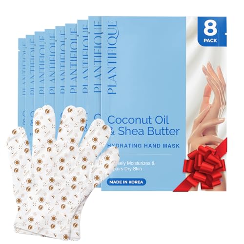 Plantifique Koreanische Handmaske für sehr trockene Hände mit Hyaluronsäure, Sheabutter & Aloe Vera - 8 Paar Feuchtigkeitsspendende Handschuhe - Intensive Handpflege - Hand Mask