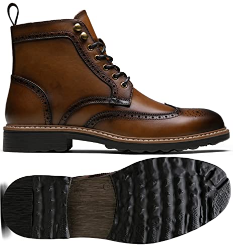 Jousen Dress Boots For Men Premium Leather Wingtip Formal Casual Dress Mens Boots(Amy8159 Brown 11) #TOP2