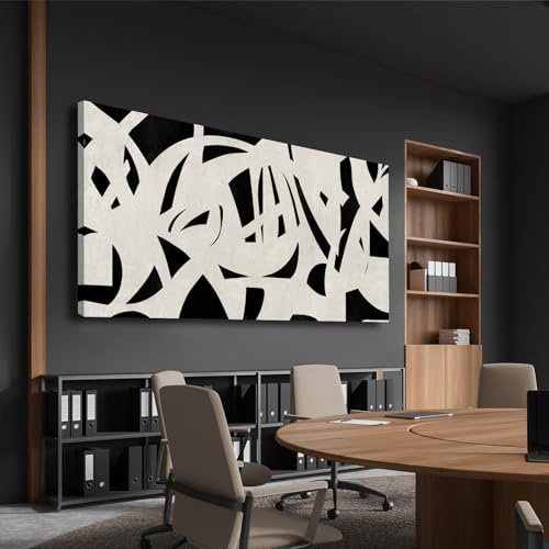 Image of Geometric Wall Art Mid Century Modern Decor Black and White Pictures for Walls Canvas Photo Poster for Living Room Home Dining Room 24x48 Inch